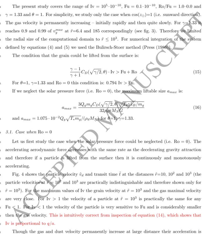 Fig. 4 shows the particle velocity ˜ v d and transit time ˜ t at the distances ˜ r=10, 10 2 and 10 3 (the