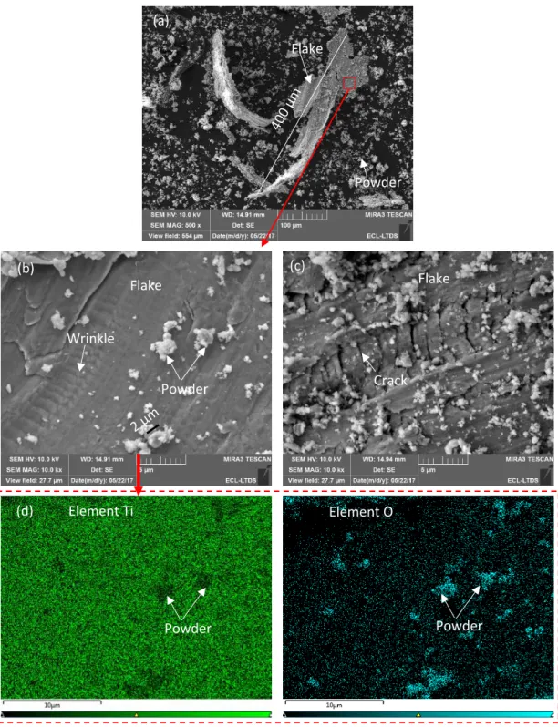 Figure III.15. SEM and EDX of wear debris for test under large displacement: 