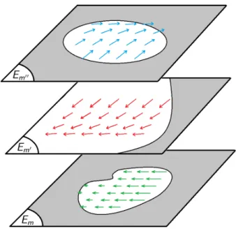 Figure 1.11 – Representation of the state space of a PDMP with boundaries