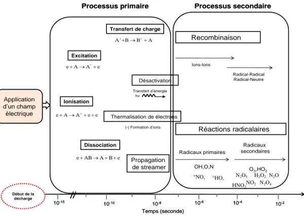 Figure II-12 : Mécanisme de formation des espèces en phase plasma 