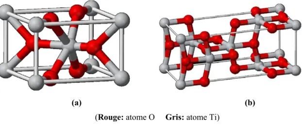 Figure 1.1  Représentation schématique de la maille cristalline  a) Rutile  et  b) Anatase 