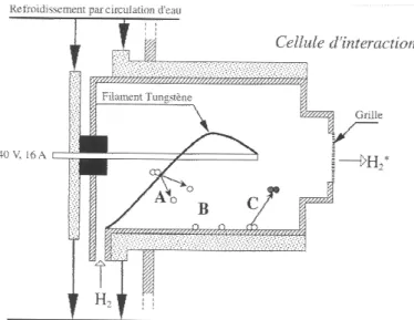 Fig. 2.9: Lampe ` a hydrog` ene mol´ eculaire. Le filament de Tungst` ene est chauff´ e par effet Joule