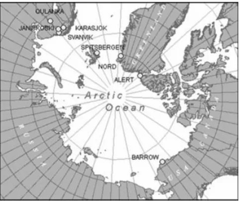 Figure III.5 : Emplacement des stations de mesures d’aérosols en Arctique, d’après Quinn et  al