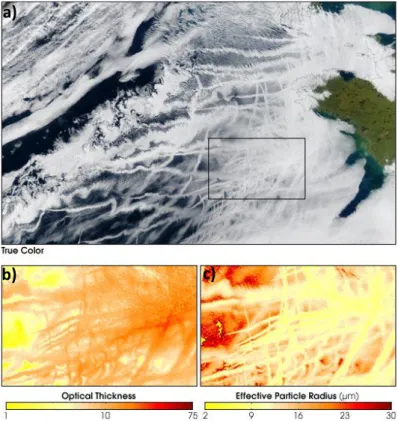 Figure 2-3: Nuages générés par les émissions des bateaux sur l'océan Atlantique le 27 Janvier 2003