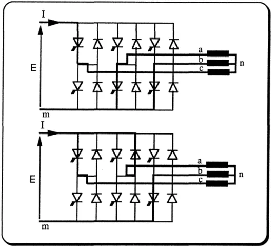 Figure I-17) Alimentation de trois phases par 3 transistors  ou 2 transistors et une diooe 