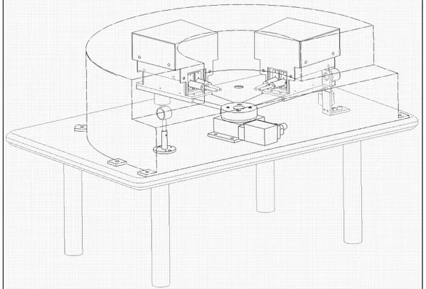 Figure 3-5 : Vue éclatée du néphélomètre. Le bras tournant a été représenté dans deux positions