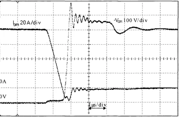 Figure 1.18: A la fermeture de Tp 2,  tension et courant de Dp 1. 