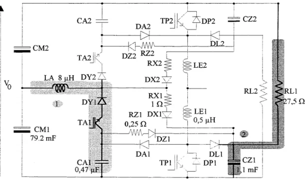 Figure 1.19 :  1:  Circuits de récupération  à  l'amorçage  2 : Circuits de récupération au blocage