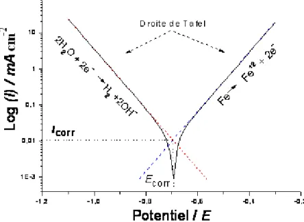Fig. 2.1 : Réaction électrochimique de corrosion contrôlée par des  cinétiques d’activation  pure 