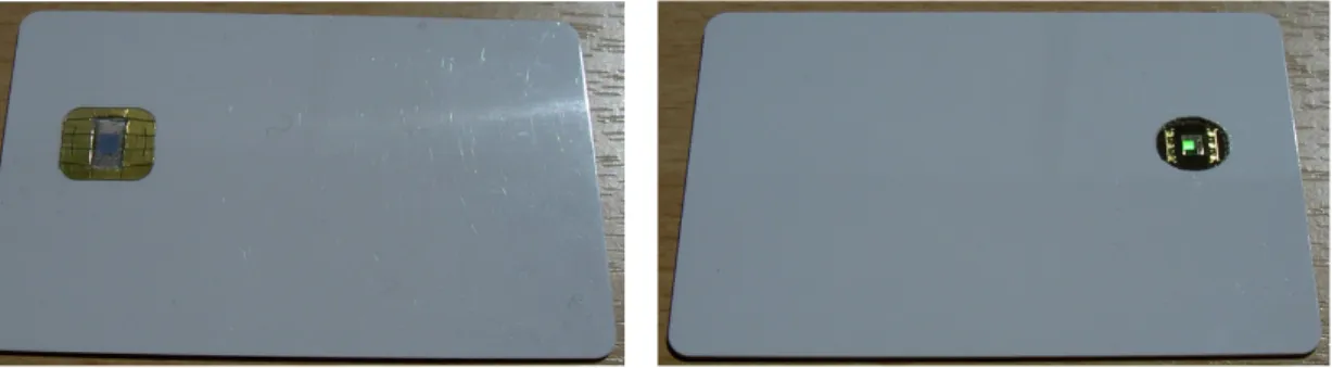Figure 1.4: Smart card depackaging on the back side (on the left) and on the front side (on the right).