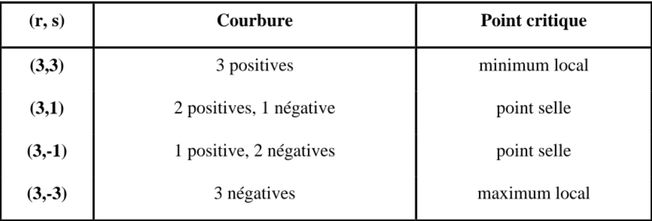 Tableau 1 Définition des points critiques 
