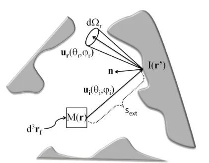 Figure 2.7  Représentation schématique de l'étape de lancer de rayon de l'algo- l'algo-rithme de Monte Carlo pour la caractérisation des propriétés radiatives.