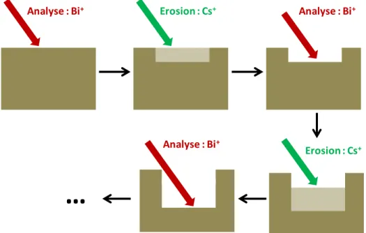 Figure II-10 : Cycles analyse/érosion utilisé pour réaliser des profils en profondeur