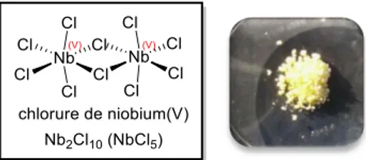 Figure I.4. Structure et aspect du pentachlorure de niobium à l’état solide 