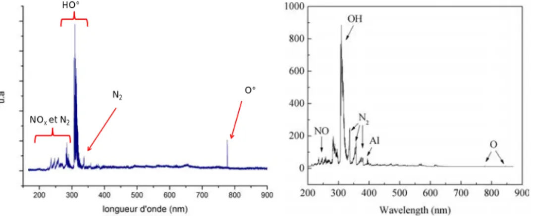 Figure 49: Spectrographe global (190-900 nm) de la décharge Glidarc en conditions sèches