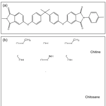 Fig. 4. Formules semi-d´evelopp´ees : (a) du polyimide, (b) de la chitosane.