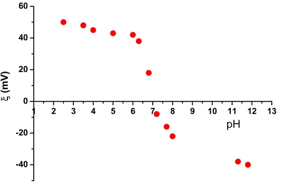 Figure 2.21. : Variation du potentiel zêta des nanoparticules de maghémite en fonction du pH du milieu à 25 °C