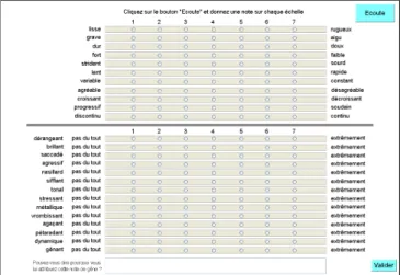 Figure 3.1: Screenshot of the user interface showing the 25 scales in French language.