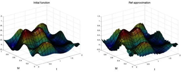 Fig. 3 – Fonction F = f f  exacte (à gauche) et son approximation à 17 points de référence et 17 instants de référence (à droite)