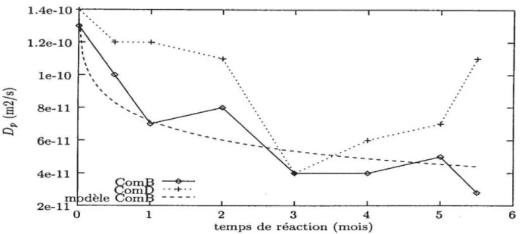 Figure 37 : Evolution du coefficient de diffusion de pore en fonction du temps 
