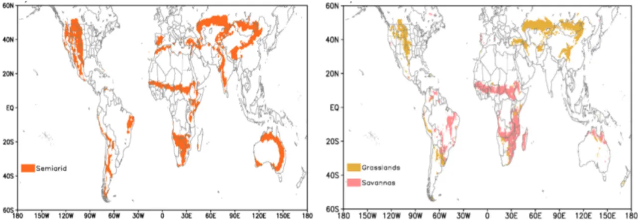Figure 2.3 – Figure extraite de Feng et Fu (2013) : Comparaison de la répartition de zones climatiques et écologiques