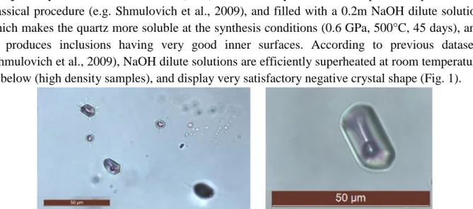 Figure 1. Fluid inclusions-bearing quartz fragments. The left one present a series of pre- pre-fragmented fluid inclusions (Mercury et al., submitted), but the two fragments come from 