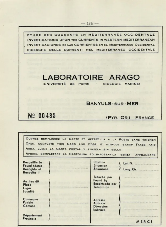 Fig.   2.  —  Carte  questionnaire  employée  pour  les  flotteurs. 
