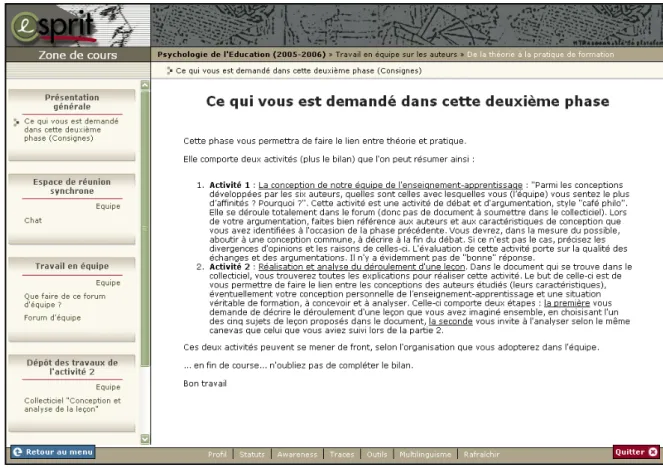 Figure 6.   Zone de cours (exemple) 