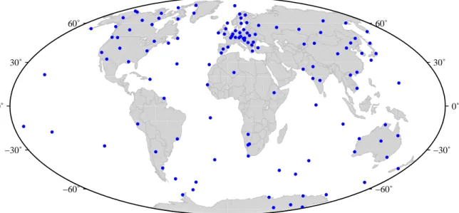 Figure 1.9: Locations of ground-based magnetic observatories which are members of INTERMAGNET as of June 2015.