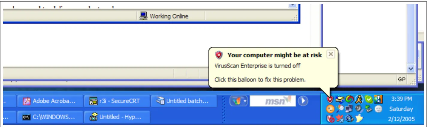 Figure 2-2: Microsoft Windows XP SP2 warns the user if their antivirus system has been disabled, an example of a memory aid.