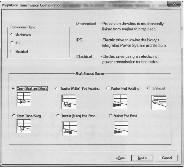 Figure  12-3:  Machinery  Wizard  - propulsion  transmission  configuration