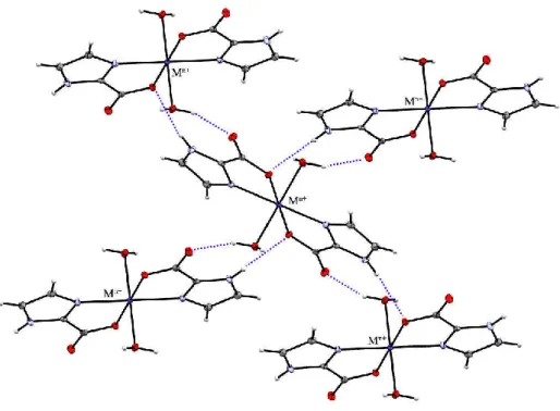 Figure I-7: Extension 3D d’un composé de coordination discret via des liaisons d’hydrogènes