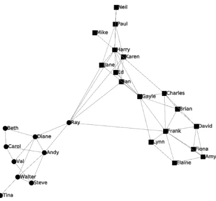 Figure 2.1: Example of a basic social network of a company with offices in two different locations