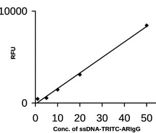 Fig. 6. Different concentrations of antigen-rabbit IgG,  captured with 10 µg/mL ssDNA-SARIgG, using 30 µM  oligo spotted slide