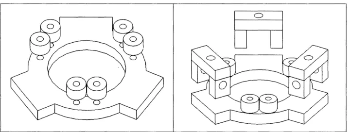 Figure 1.9: spacers attaching to base. (left) actuator mounts attaching to base. (right)