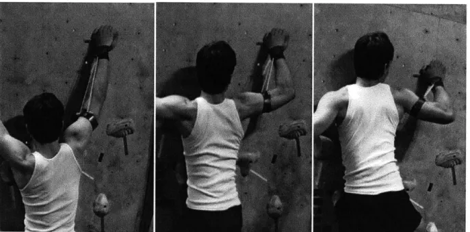Figure 8.  Subject climbing on  a rock wall with  the prototype  exoskeleton in three steps:
