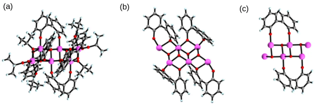 Figure 23 : (a) Structure cristallographique du complexe [Ti 6 O 4 (O i Pr) 4 (HO i Pr) 2 (bph) 6 ]