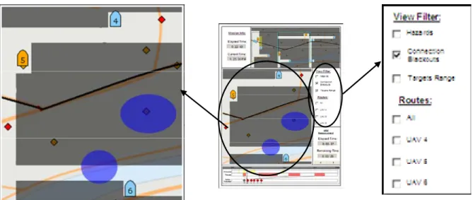 Figure 14. Connection Blackout areas in the operator’s AOI on the Map Display. 