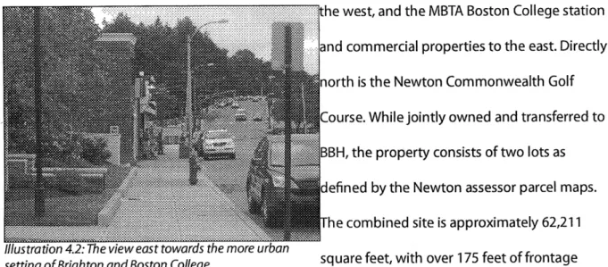 Illustration  4.3: The view west to the more  suburban when the organization  approached  Newton  city  context of Newton's Chestnut Hill neighborhood.