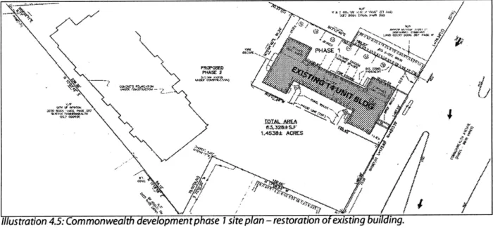 Illustration 4.6: Development site  plan phase 2  -new  building construction. Notice the inclusion of significantly more detail  about  parking and  traffic circulation on site.