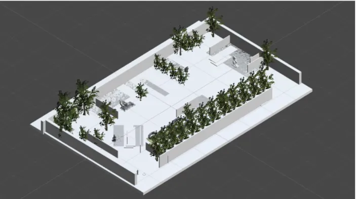 Figure 7: Subject 10’s Sculpture Garden Design with Bridges and Plinths 