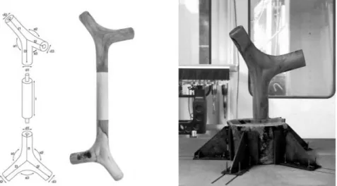 Figure 12. Standard set of tree fork elements components and assembled (left). Processed and  milled tree fork (right)