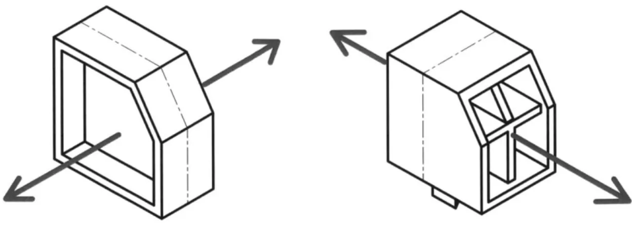 Figure  3-1:  A  diagram  of  the  two  basic  designs  resulting  from  the  two  directions  of draw  considered  for  the  molding  process