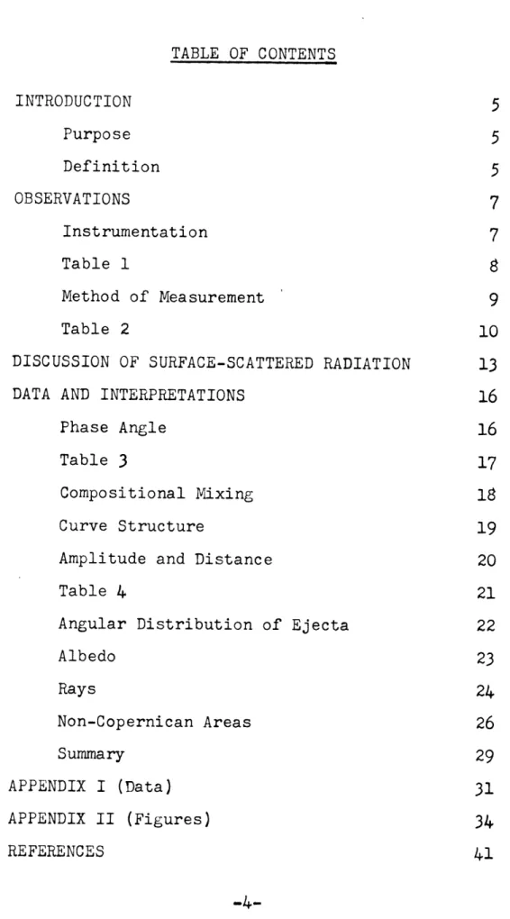 TABLE  OF  CONTENTS INTRODUCTION  5 Purpose  5 Definition  5 OBSERVATIONS  7 Instrumentation  7 Table  1  8 Method  of  Measurement  9 Table  2  10