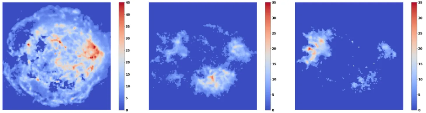 Figure 3.9: Input sources: synchrotron emission and the 2 iron emissions from top to bottom.