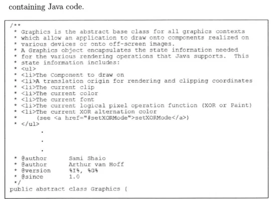 Figure  1-1:  Example  Java documentation  comment  with  embedded  HTML  structures [3]