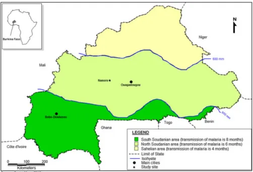 Figure 1: Map of Burkina Faso with the climatic zones