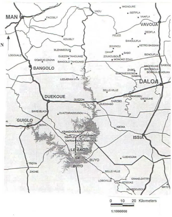 Figure 3: Carte du  lac  de  Buyo  Source:Traoré (1996) 