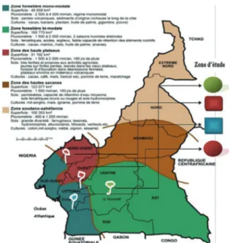 Figure 1 : Carte du Cameroun qui illustre la zone  d’étude (Source : MINADER-Direction des enquêtes  et des statistiques, 2009)