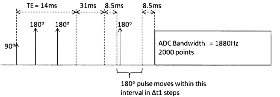 Figure  19. Timing  parameters  for the CT-PRESS  experiment.  PRESS  was  implemented with TE  = 14ms